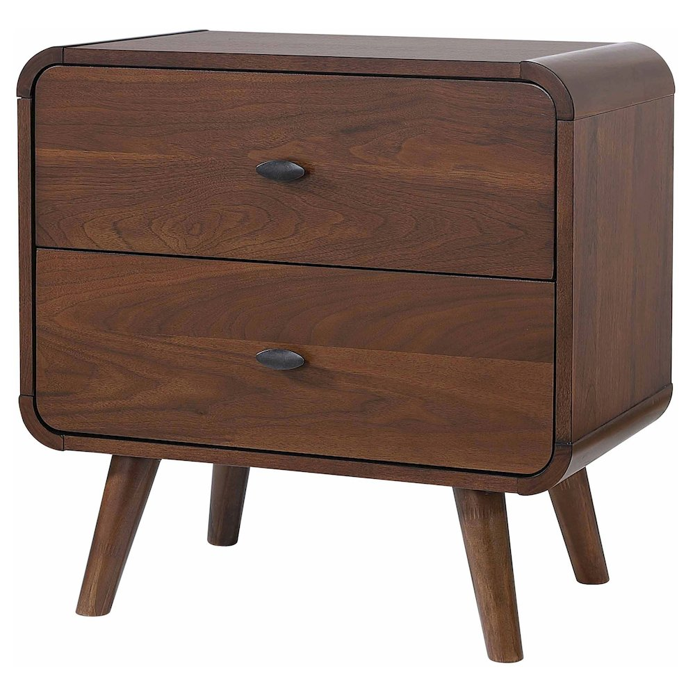 Dark walnut Robyn 2-drawer nightstand from Start2Finish featuring sleek drawers and modern furniture design.
