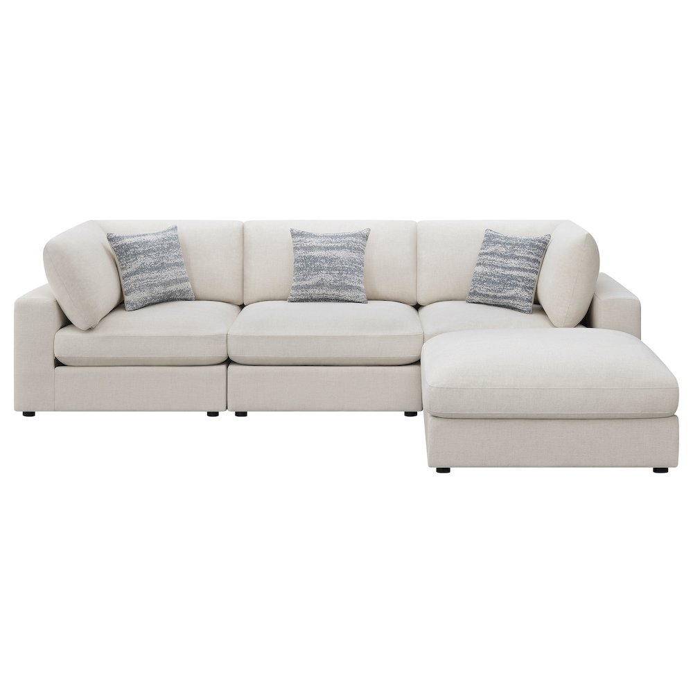 Beige Serene 4-piece upholstered modular sectional sofa by Start2Finish, showing plush cushions and modern design.