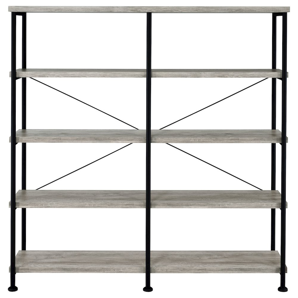 Start2Finish Analiese 63-inch grey driftwood double bookshelf with four shelves for versatile storage and display.