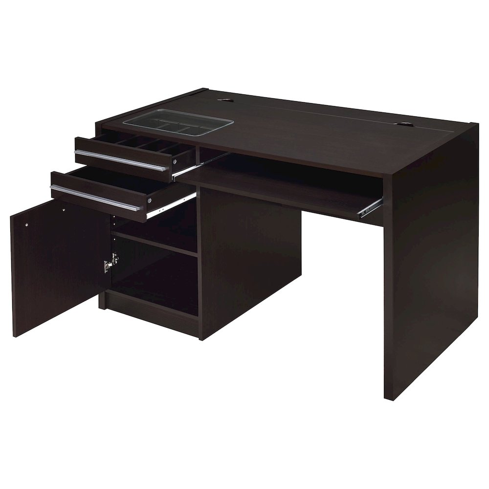 Start2Finish Halston 47-inch office desk with two drawers and cabinet in cappuccino finish, showcasing sleek modern furniture design.