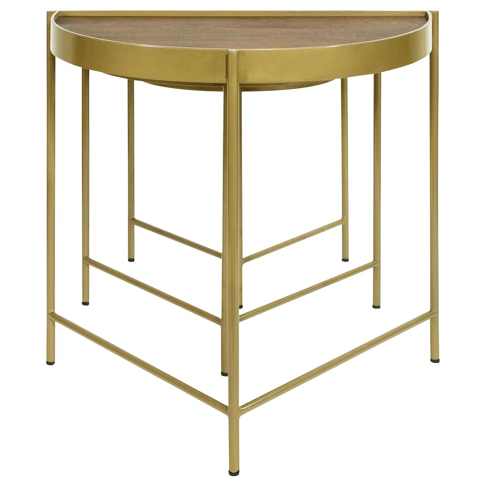 Start2Finish Tristen 3-Piece Demilune Nesting Tables in brown and gold, showcasing sleek, modern furniture design.