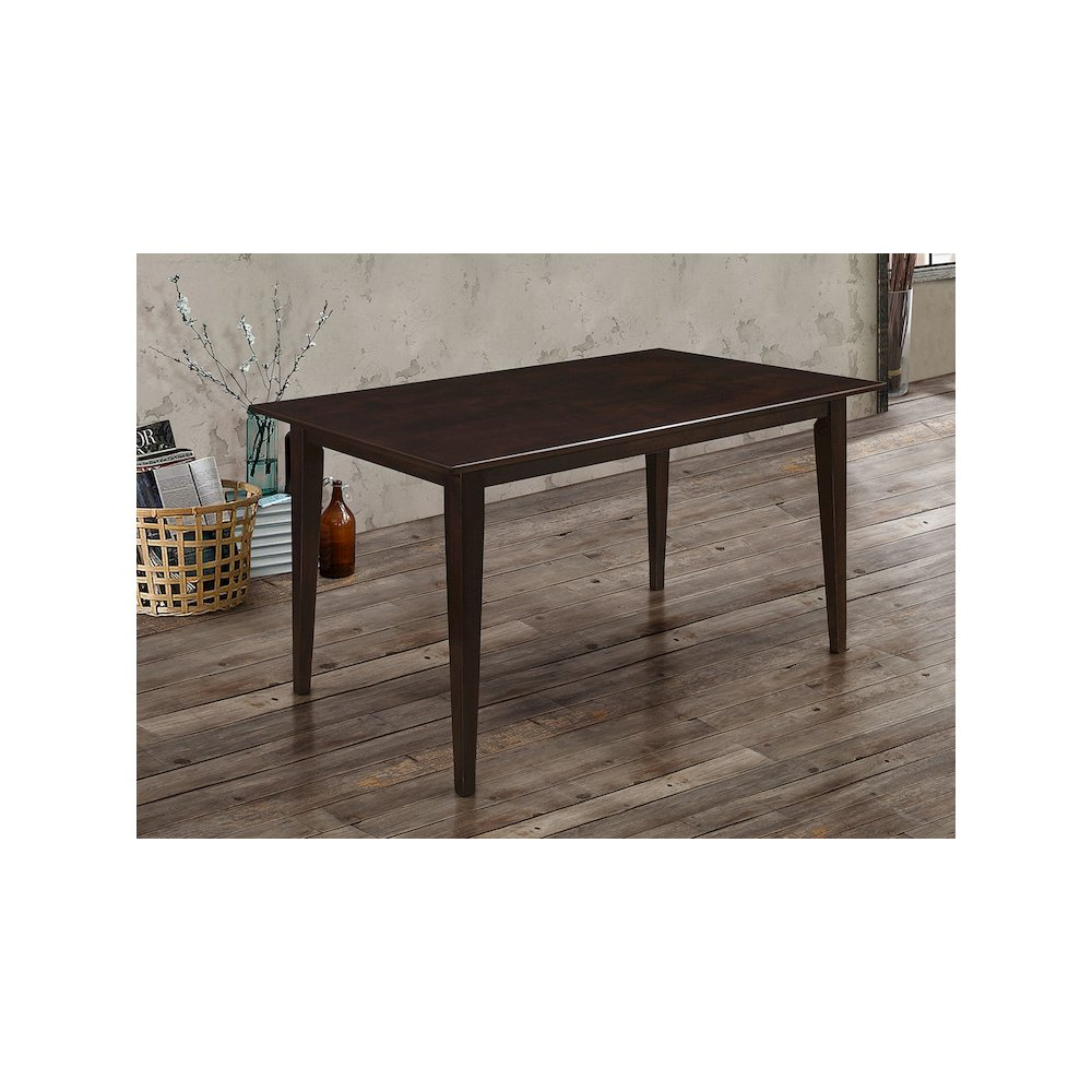 Start2Finish Gabriel rectangular 59-inch wood dining table in cappuccino finish with smooth surface and sturdy legs.