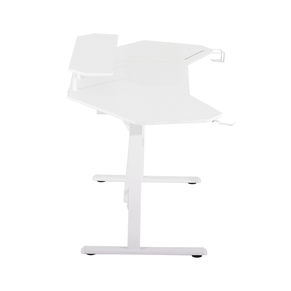 Start2Finish white gaming desk with shelves and accessory holder, featuring a spacious surface and organized storage options.