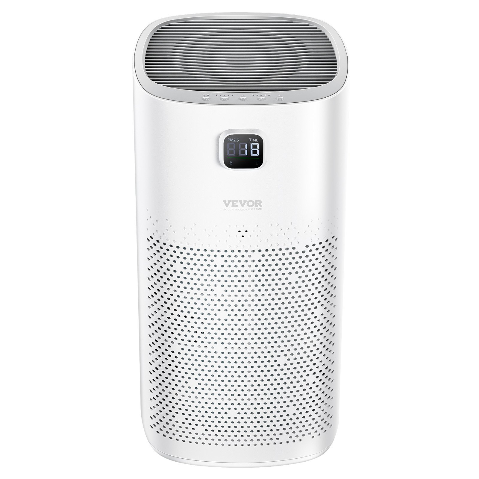 Start2Finish VEVOR air purifier with H13 HEPA filter, touch panel, child lock, sleep mode, designed for home and office use.