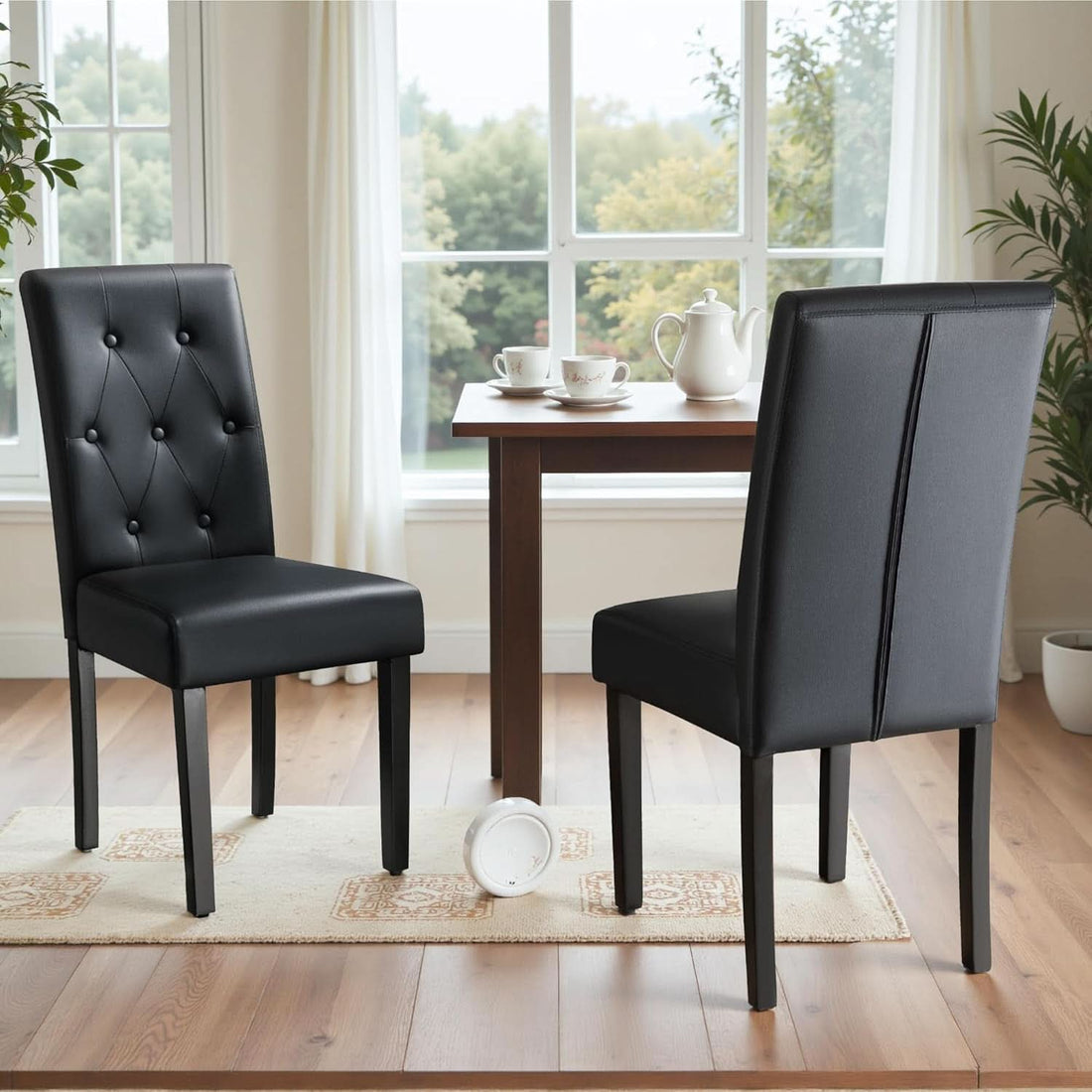 Black Button Tufted PU Leather Upholstered ChairsSet