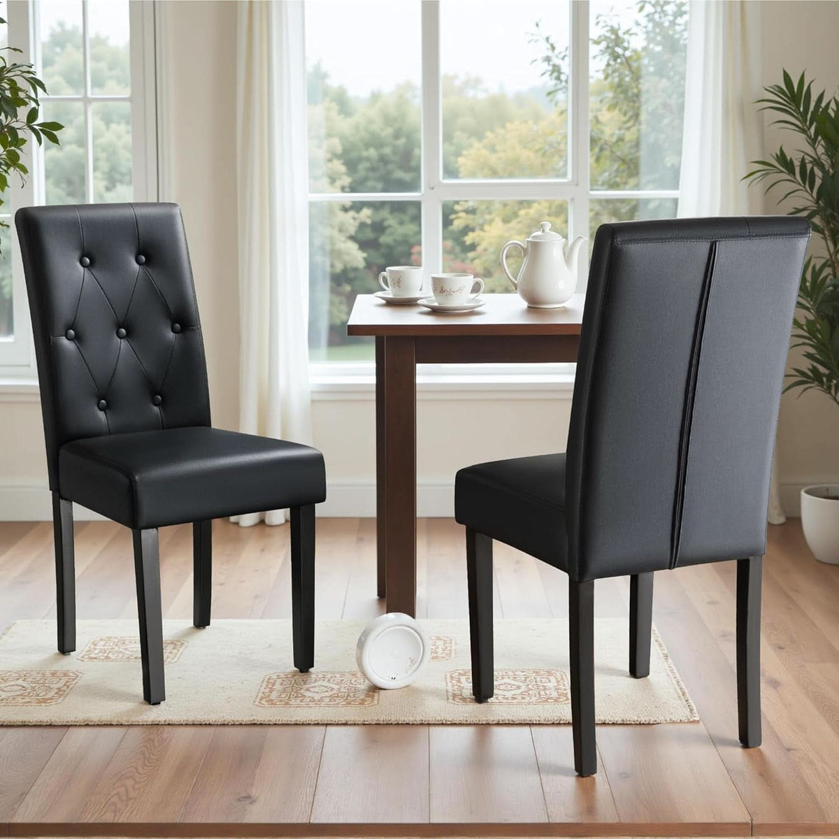 Black Button Tufted PU Leather Upholstered ChairsSet