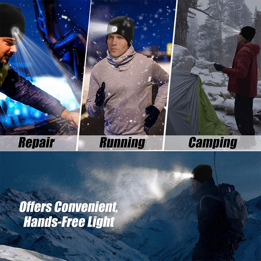 Pink Iolaus wireless Bluetooth LED hat with built-in music speakers, perfect for winter outdoor activities and sports.