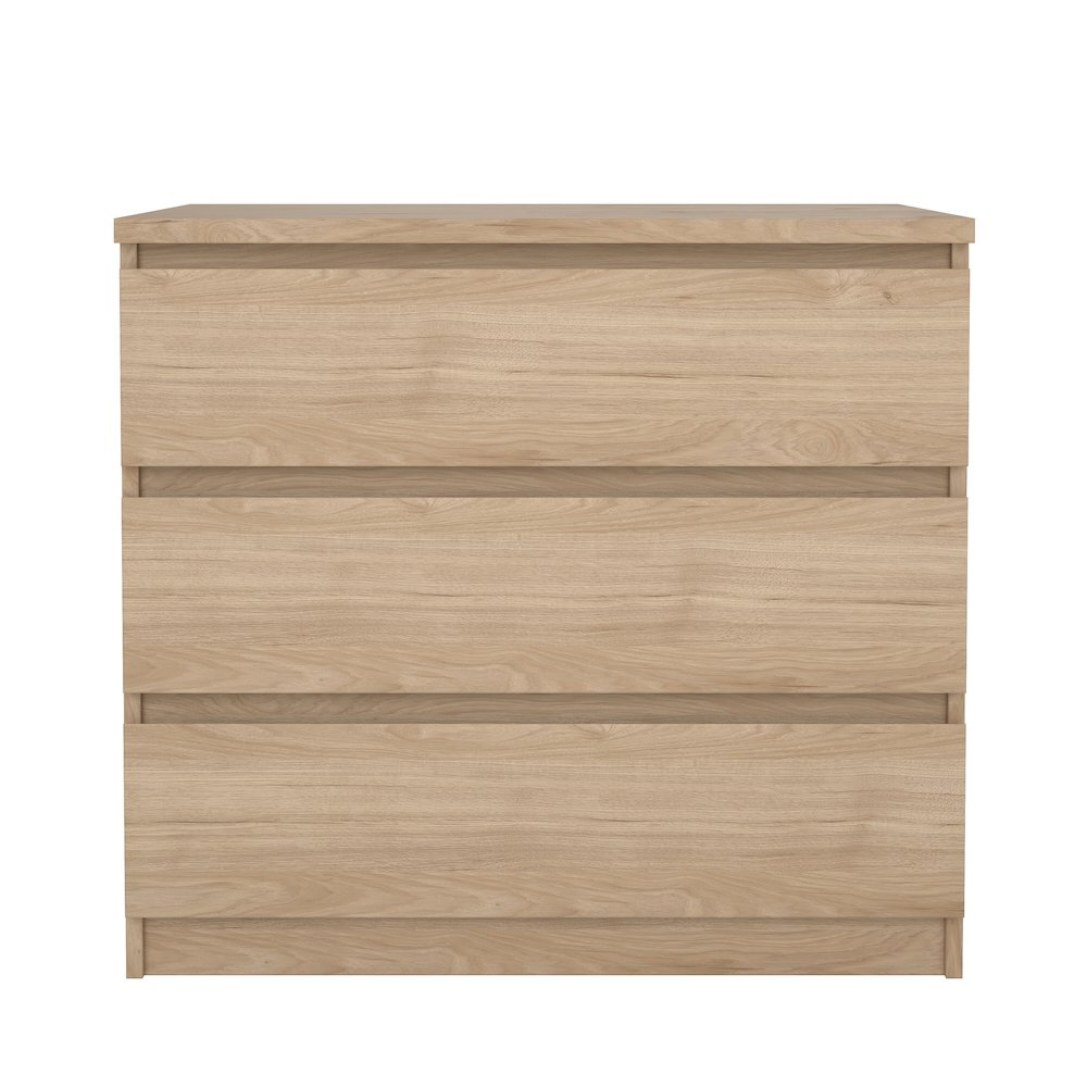 Jackson Hickory Scottsdale 3 Drawer Chest by Start2Finish, showcasing a wooden furniture piece with three spacious drawers.