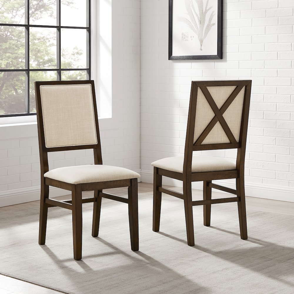 Joanna 2-piece upholstered back dining chair set by Start2Finish, showing two stylish dining chairs with padded seats and fabric upholstery.