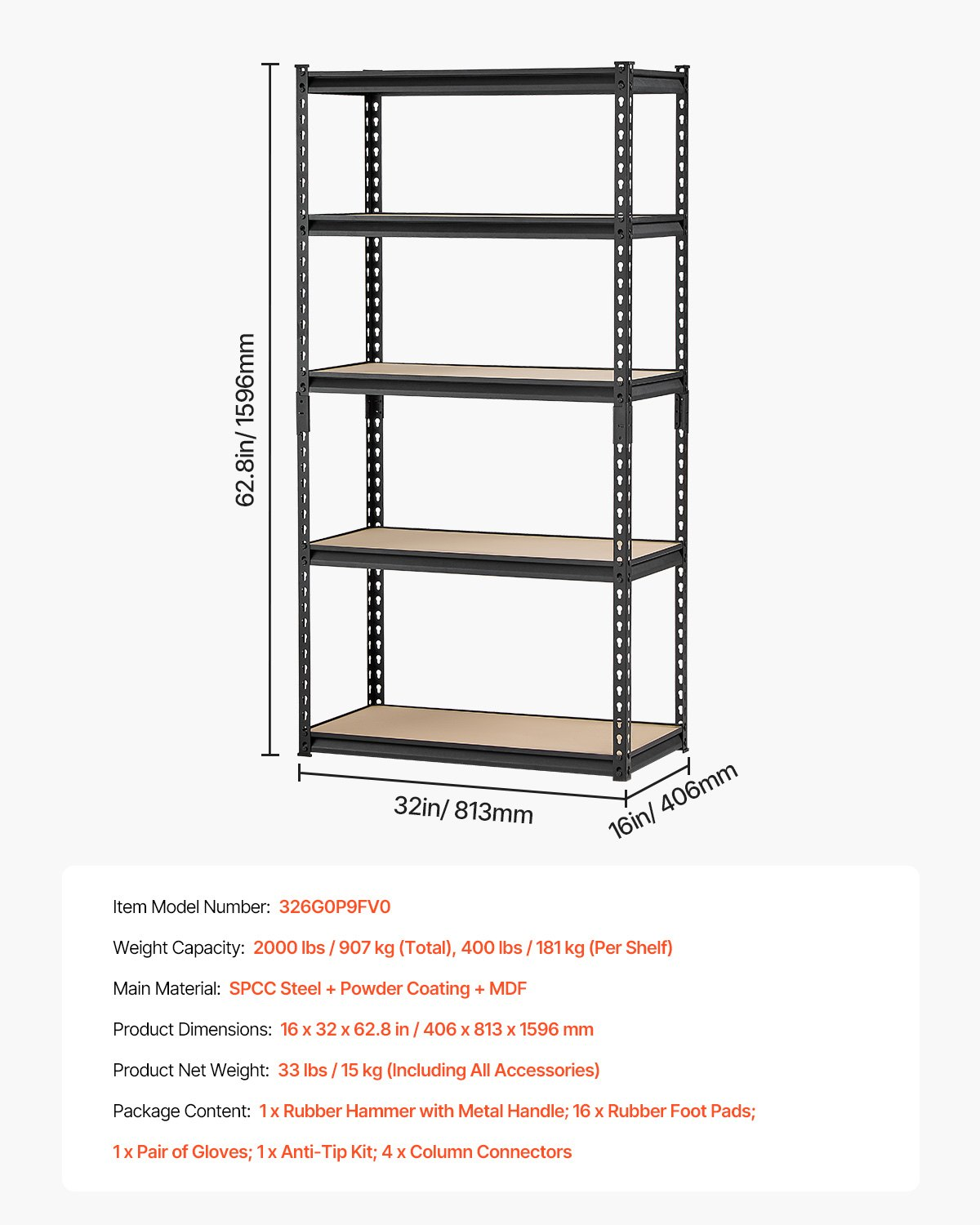 Start2Finish VEVOR 5-tier garage storage shelves, black metal utility rack with adjustable shelves, ideal for basement and warehouse.