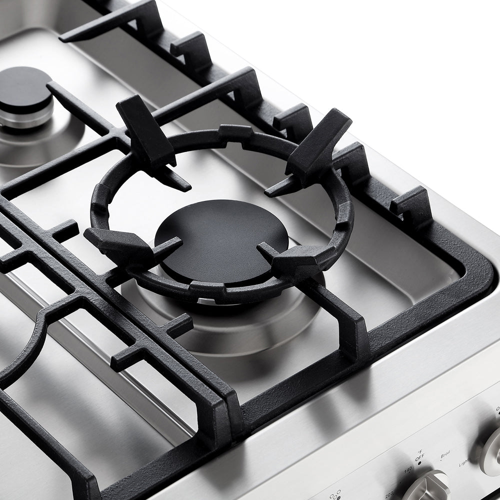 Empava 30-inch freestanding gas range with oven, featuring burners and control knobs, part of Start2Finish appliances.
