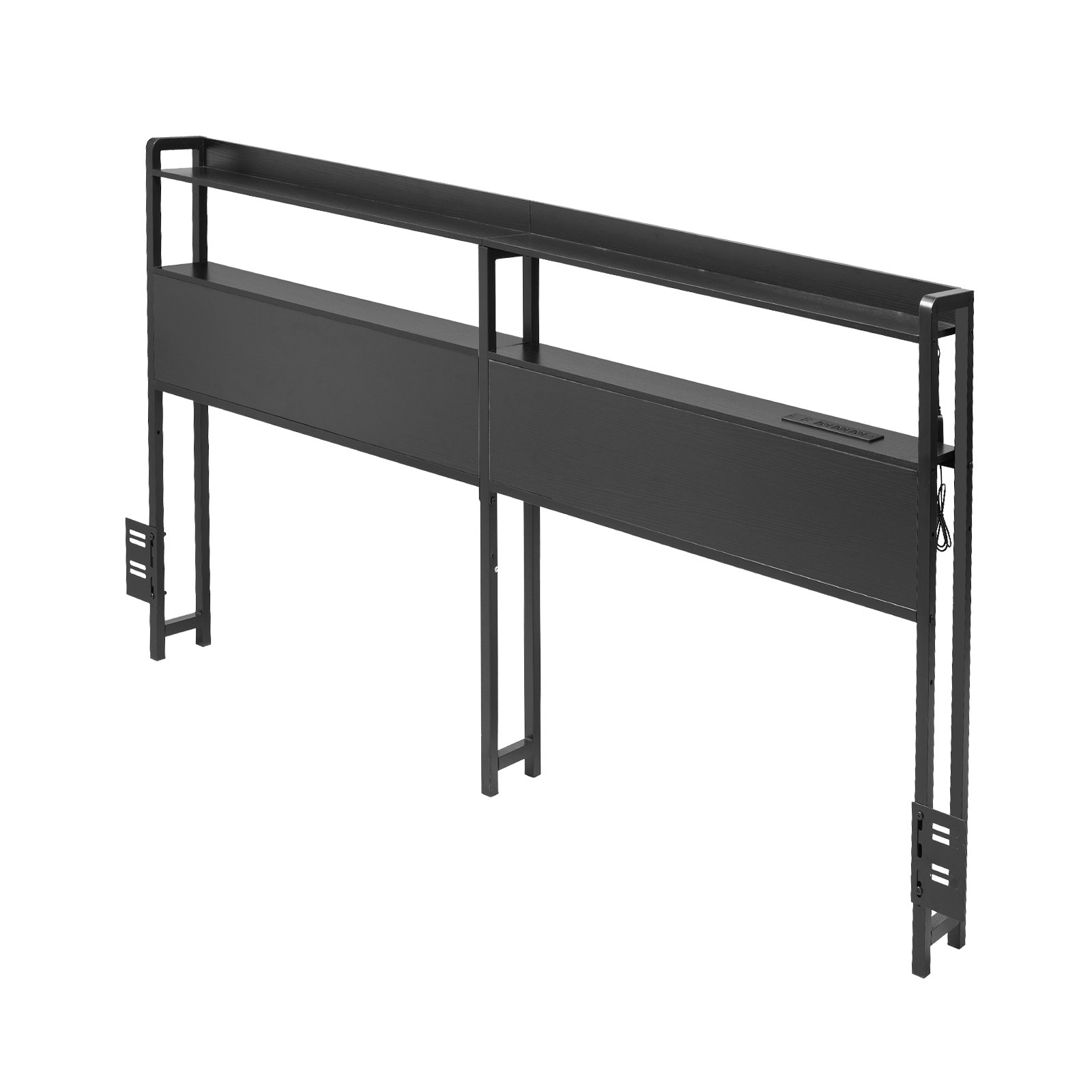 Start2Finish black queen size adjustable headboard with shelves, LED light, charging station, and easy assembly for modern beds.