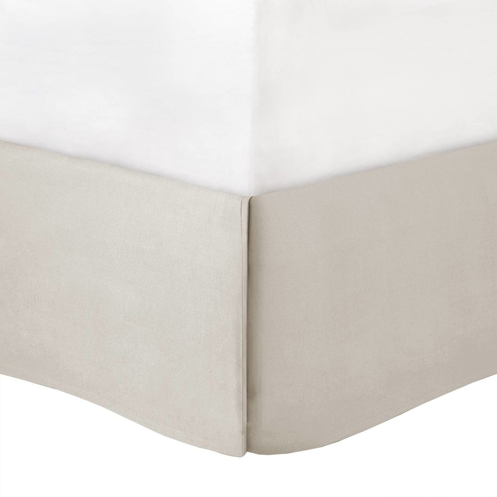 Start2Finish Riva 7-piece beige comforter set with matching pillow shams and decorative pillows on a bed.