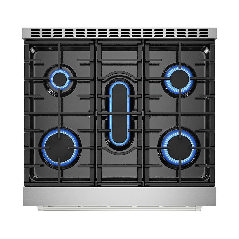 Empava 30-inch pro-style slide-in gas range with single oven, stainless steel finish, and control knobs for efficient cooking.