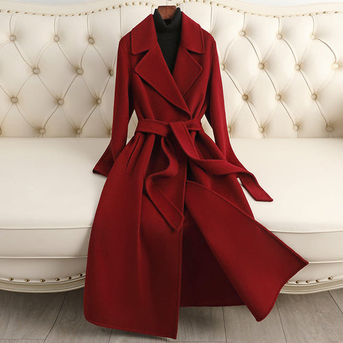 Korean wool coat for women by Carmine Juneberry featuring an elegant autumn and winter jacket with classic design.