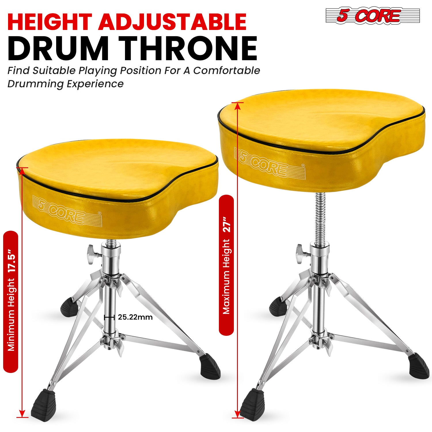 Start2Finish 5 Core Drum Throne with 4-inch padded saddle seat, heavy-duty adjustable drumming chair for musicians