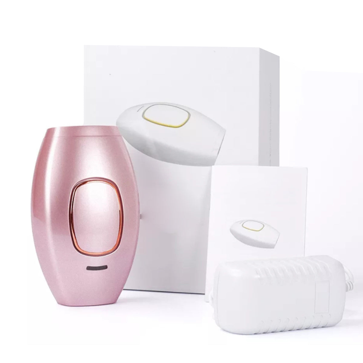 Salmon Lucky Face To Feet Laser Hair Remover device with sleek black design, compact size, and control buttons for hair removal.