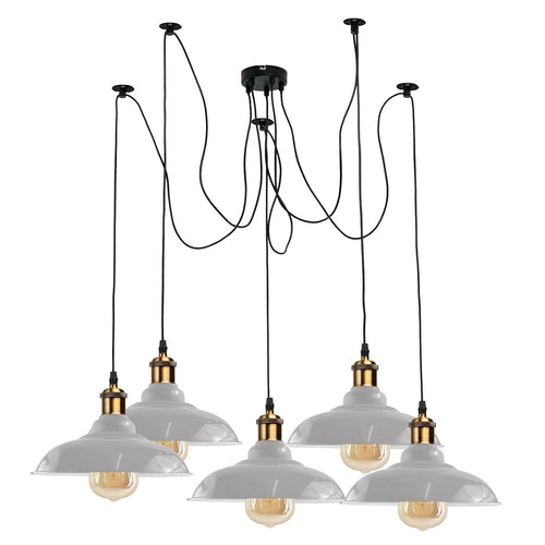 Sangria Angel Industrial Spider Adjustable Multi-Arm Pendant Light with five arms and E27 bulbs, modern lighting fixture.
