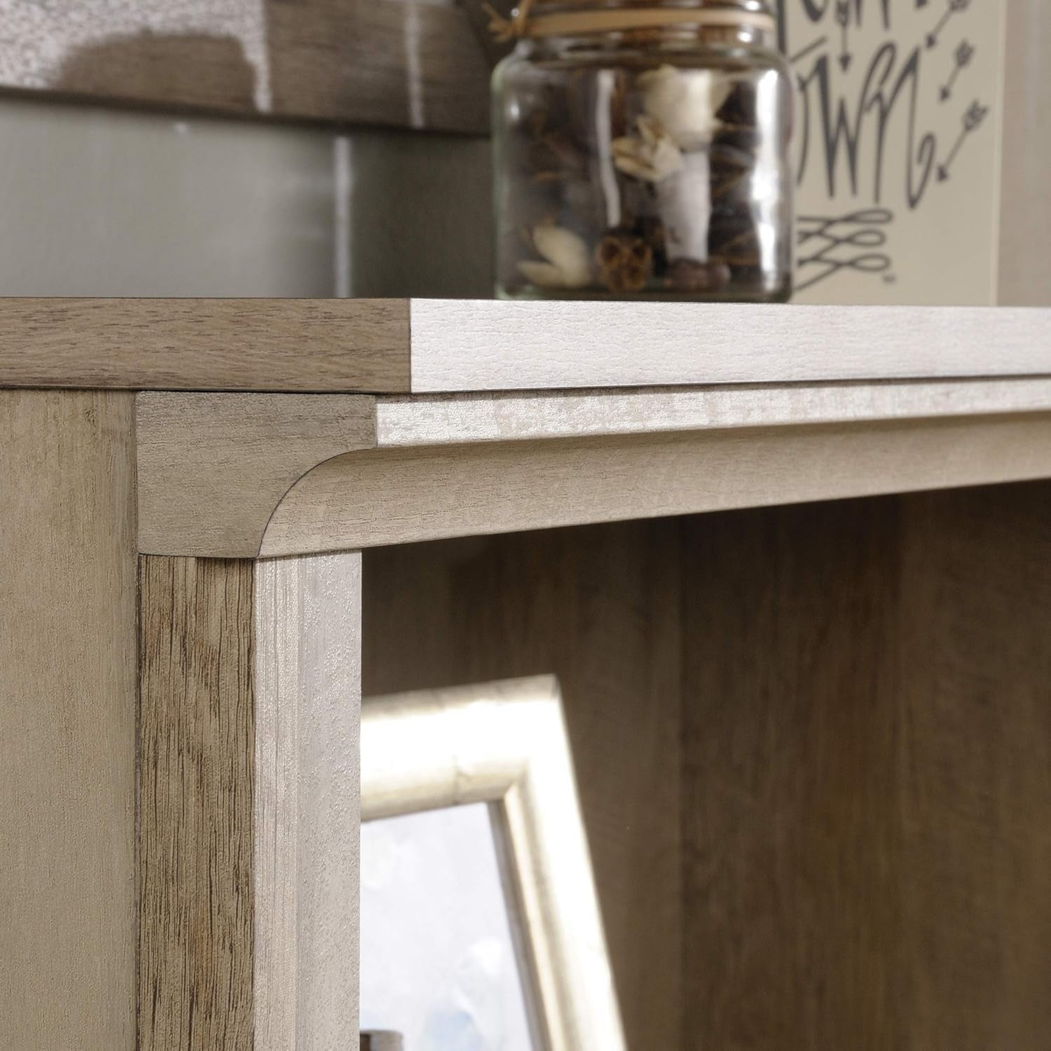 Peach Maple Lintel Oak 3-shelf bookcase with sturdy wooden shelves, ideal for living room storage and organization.