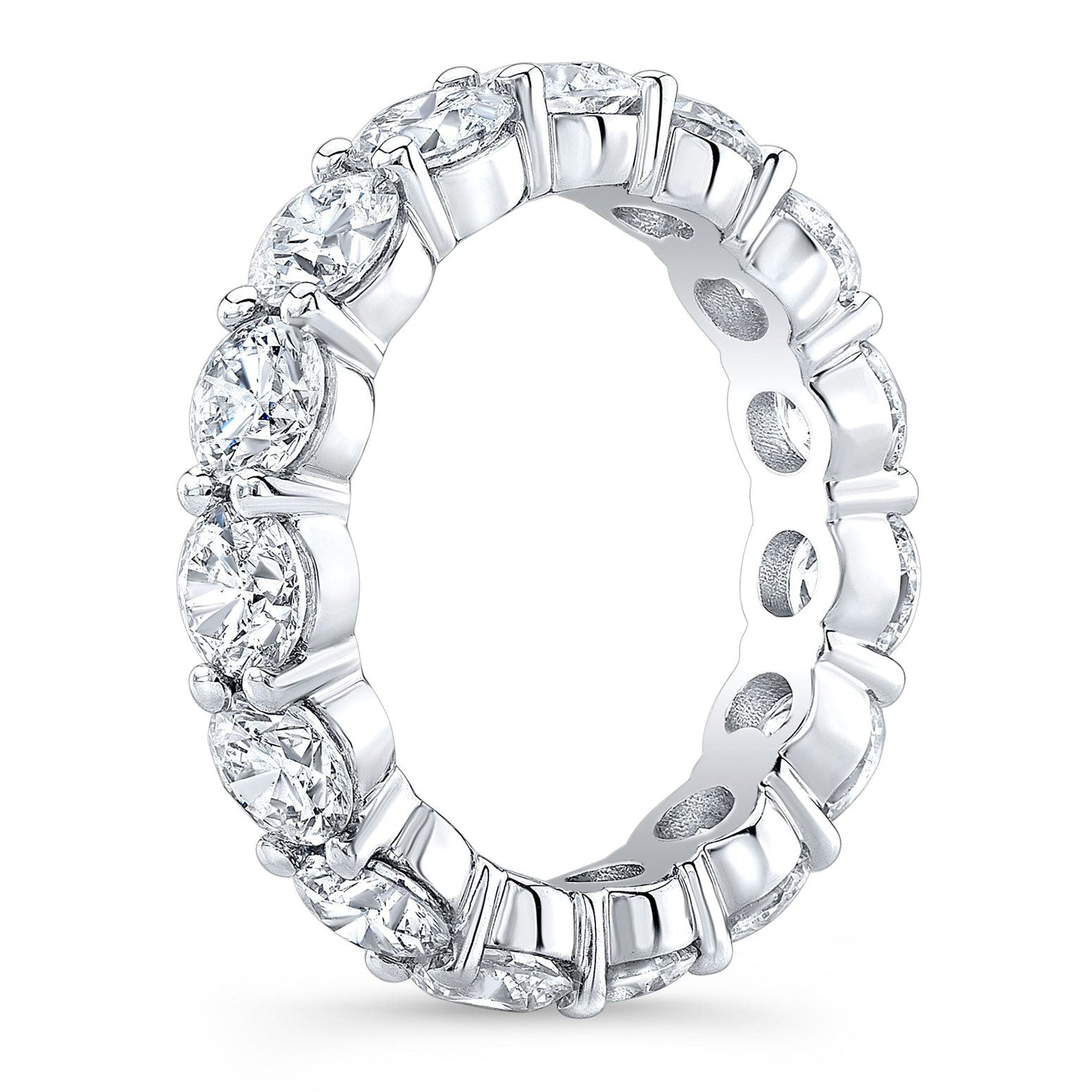 Start2Finish 14k gold overlay eternity band with 4.00 Ct round cut created moissanite stones, classic style jewelry.