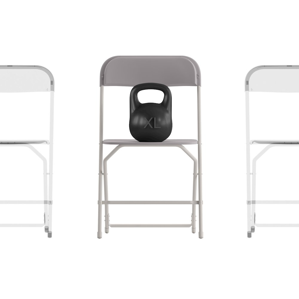 Set of four gray Hercules™ Series plastic folding chairs with contoured seats, commercial-grade, big and tall design, 650lb weight capacity