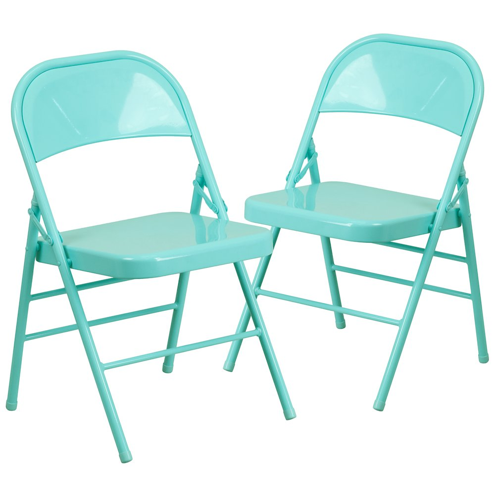Set of 2 contemporary metal folding chairs by Start2Finish, ideal for commercial and residential use with modern design.