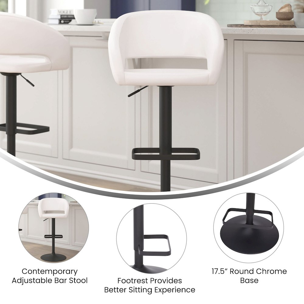 Contemporary adjustable swivel bar stool with wooden seat and metal base, modern furniture by Start2Finish.
