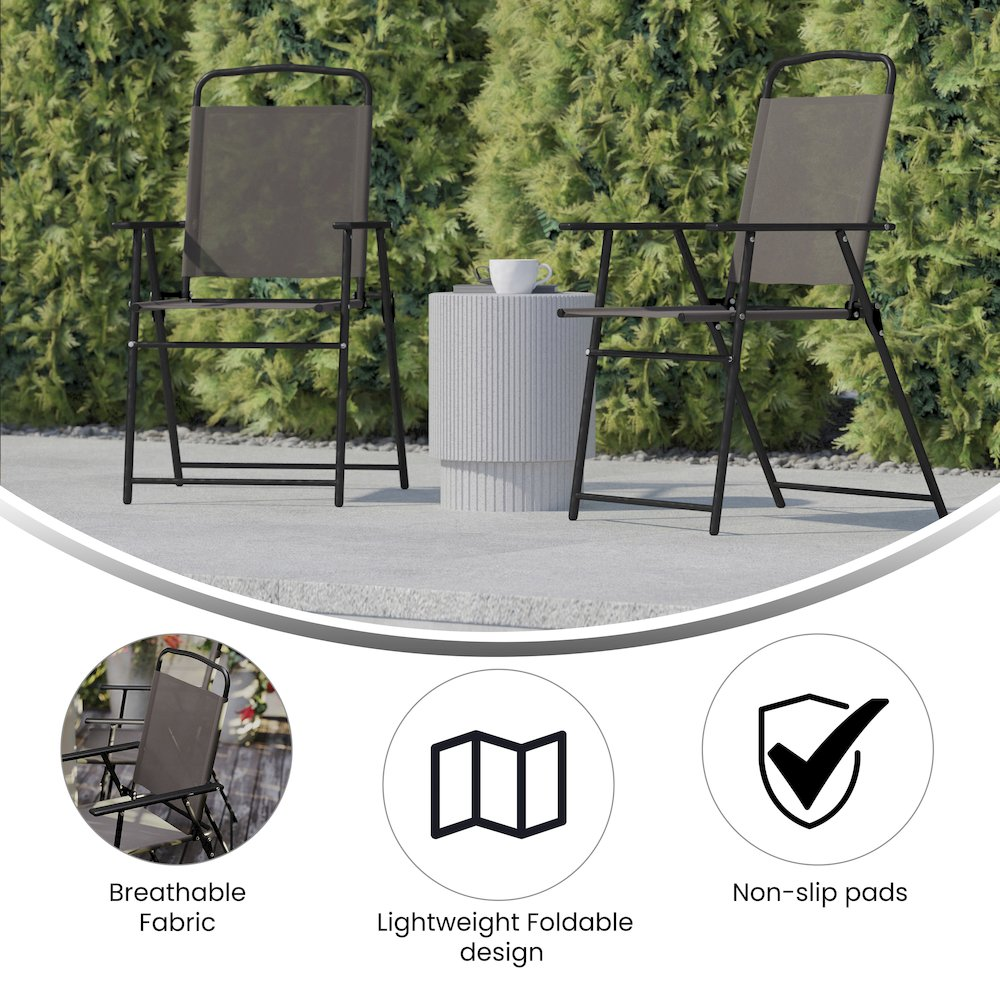 Set of 2 contemporary sling style patio chairs with armrests by Start2Finish, featuring modern design and sturdy frames.