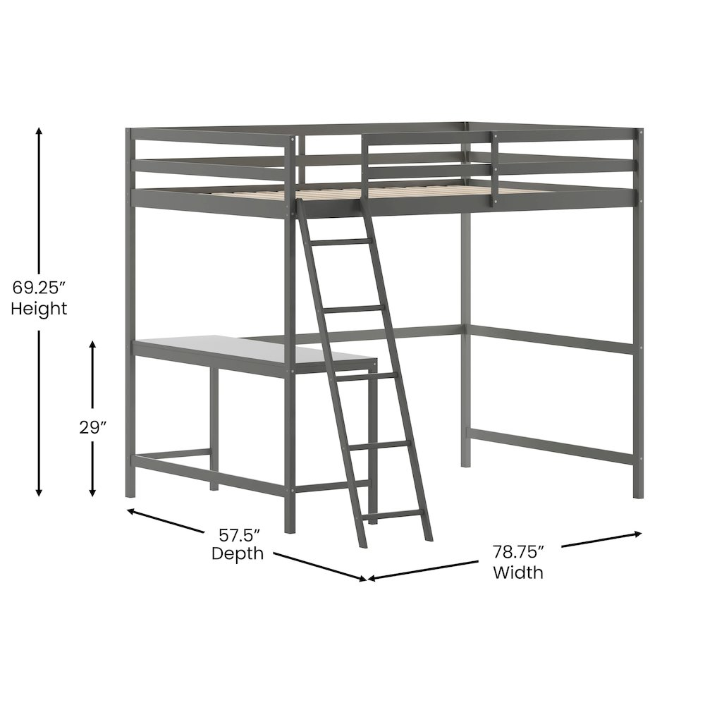 Start2Finish full loft bed frame with integrated desk and storage, featuring a sturdy wooden structure and modern design.