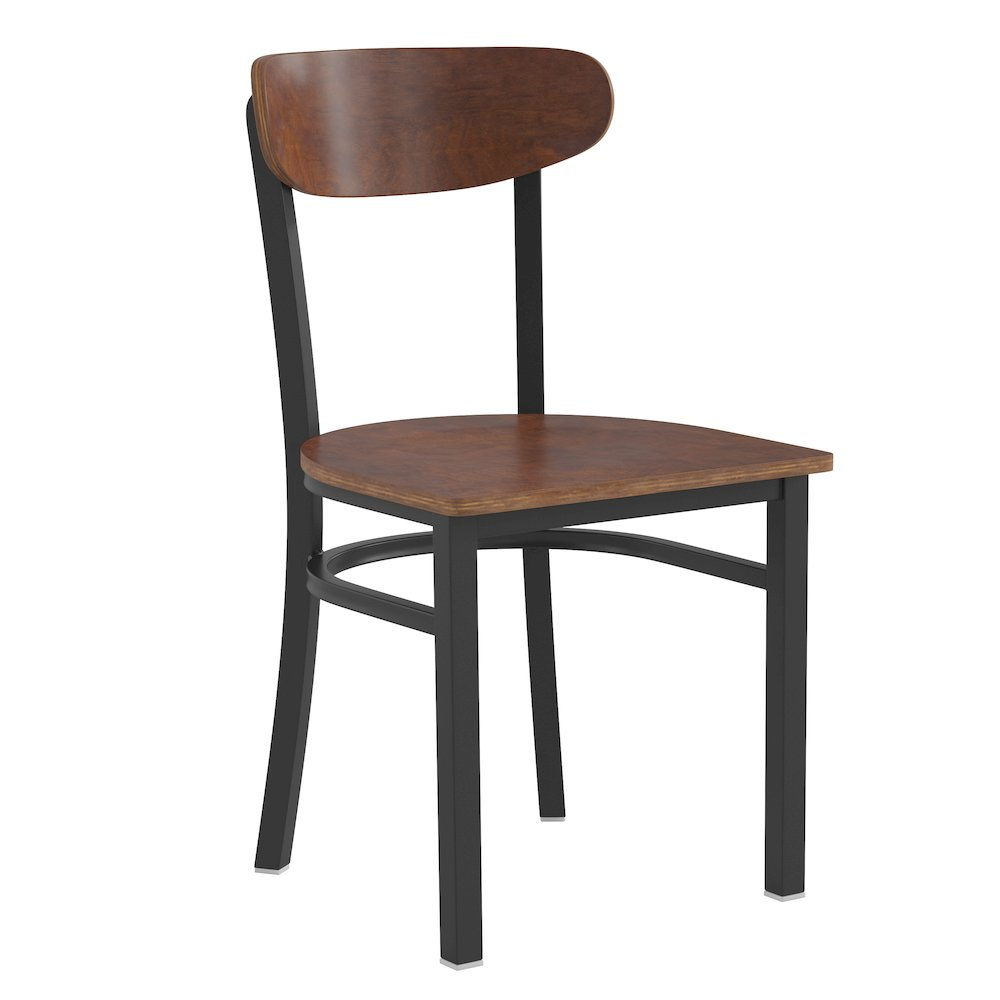 Commercial grade dining chair by Start2Finish with solid wood back and seat, showcasing a sturdy, elegant design.
