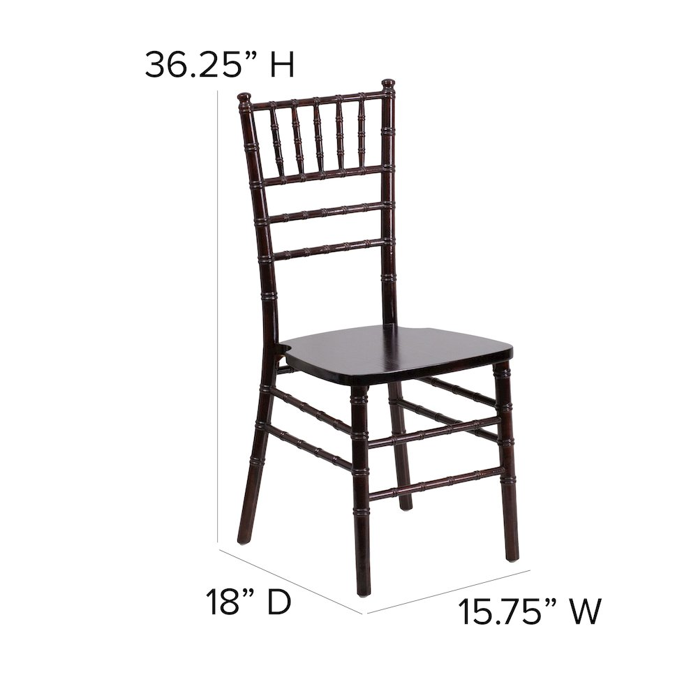 Walnut wood Chiavari chair with curved back and slender legs, showcasing elegant furniture design by Start2Finish.