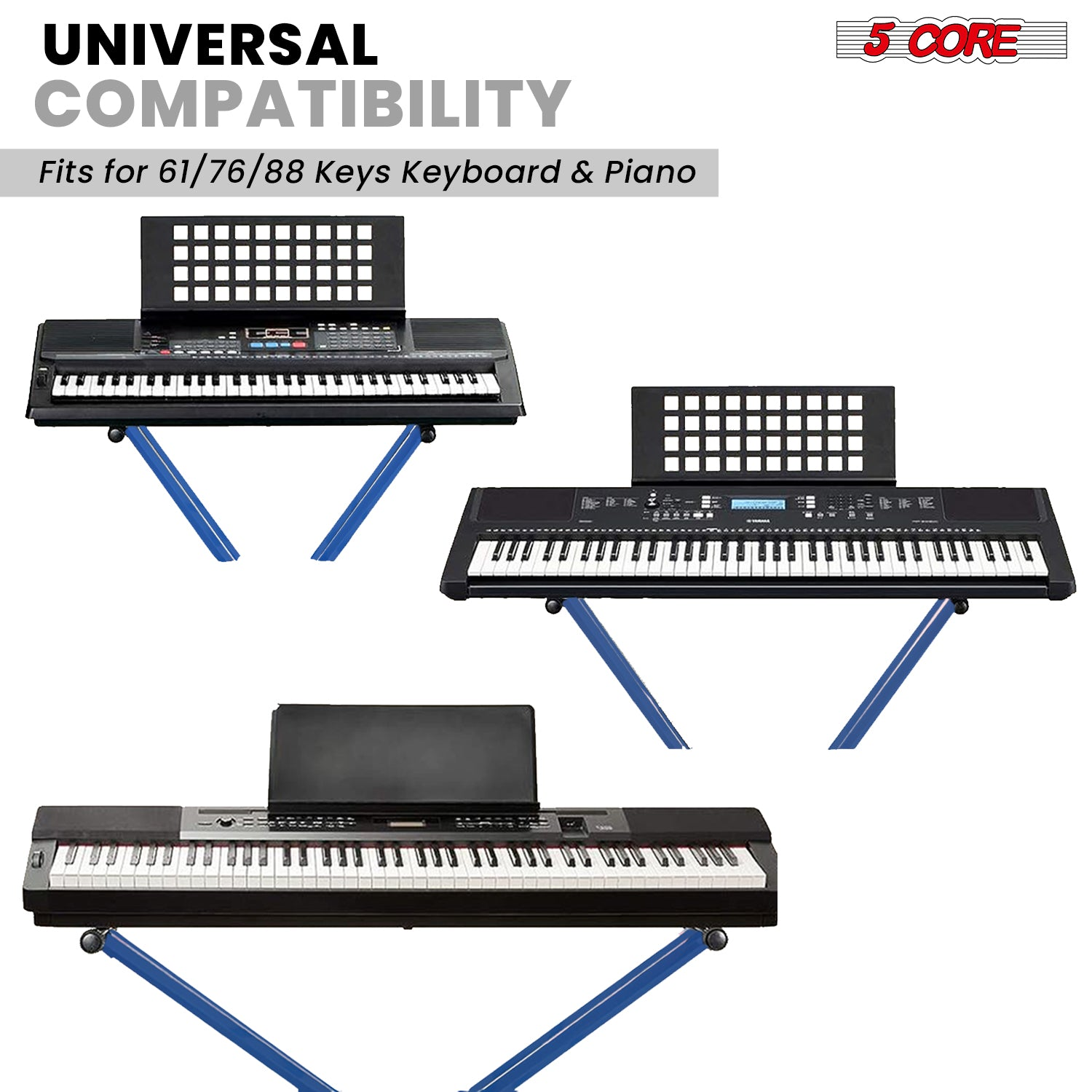 Start2Finish 5-core adjustable dual X-shape keyboard stand for portable musical instruments and DJ controllers, foldable and sturdy.