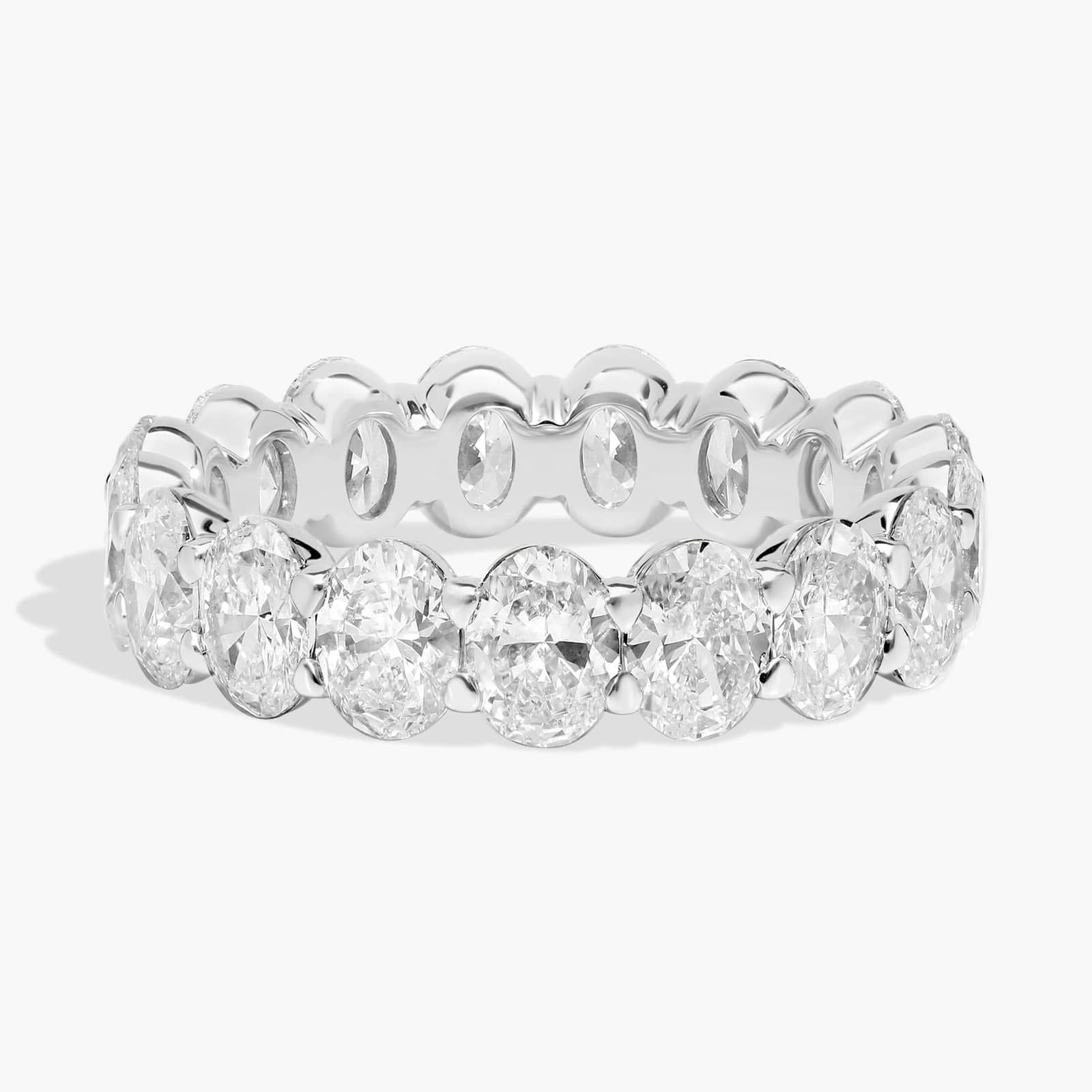 Start2Finish 5.00 CTW created moissanite oval eternity band ring in 14k white gold overlay with sparkling gemstones.