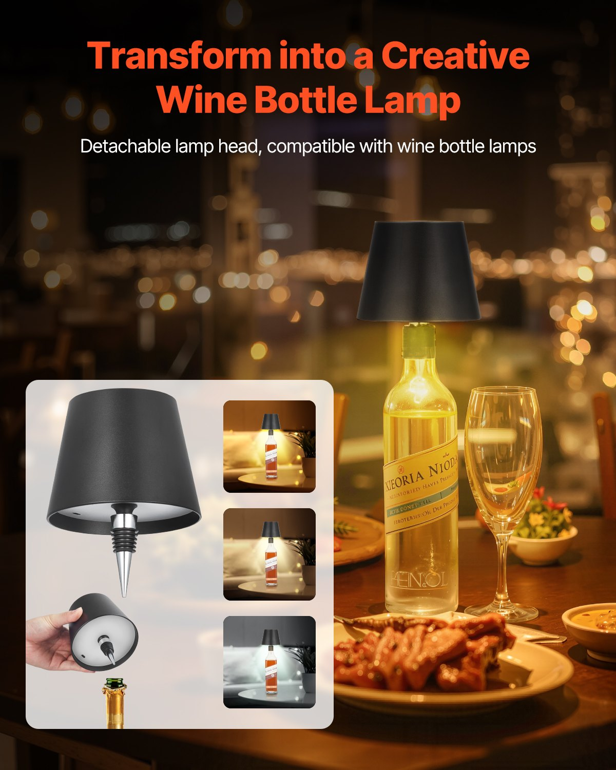 Start2Finish VEVOR cordless table lamps 2-pack with adjustable heights, rechargeable batteries, stepless dimming, black finish, and detachable shades.