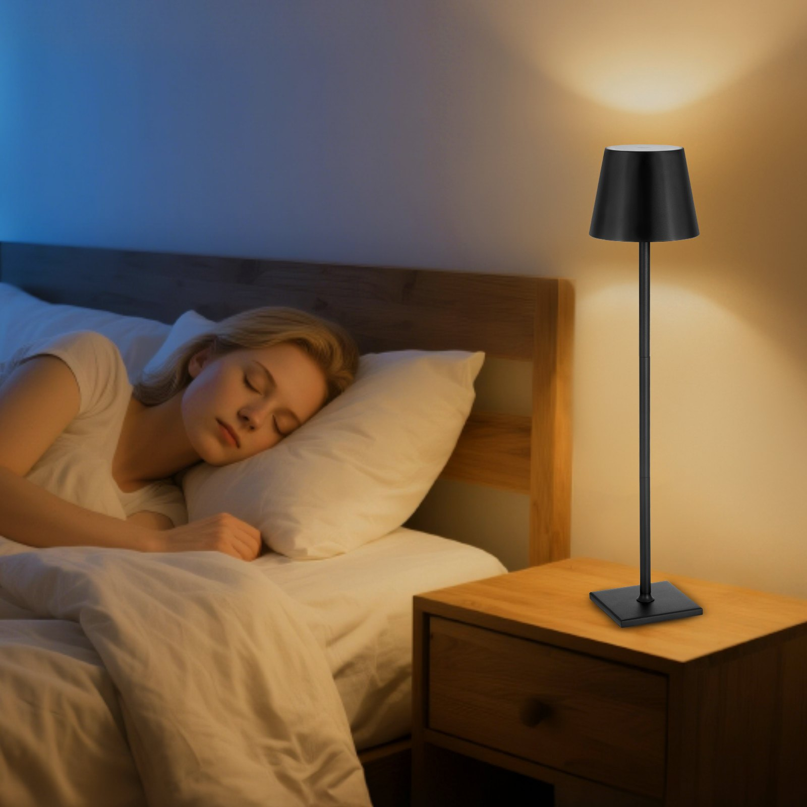 Start2Finish VEVOR cordless table lamp 2-pack with built-in rechargeable battery, adjustable heights, dimming, and detachable lampshade.