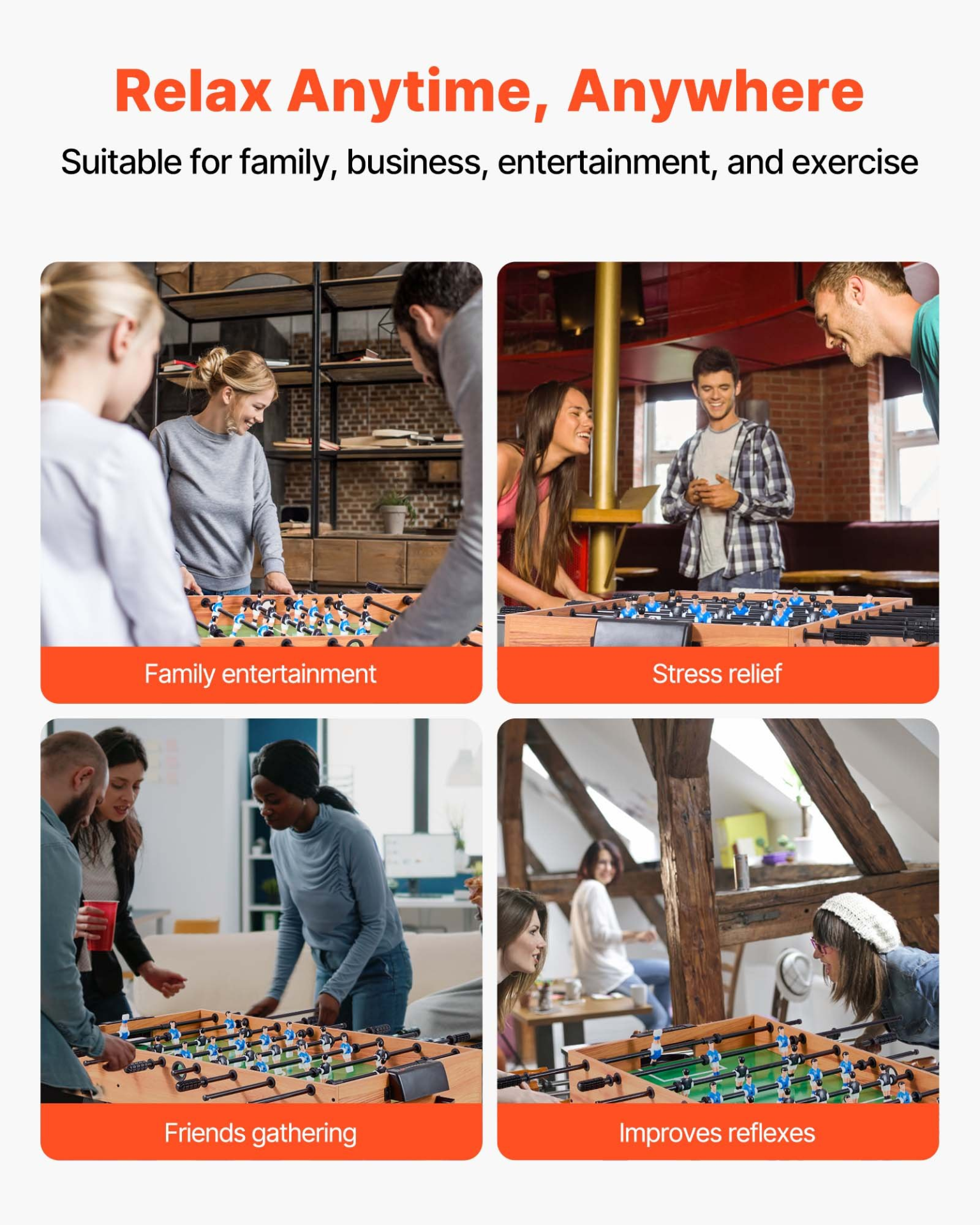 Start2Finish VEVOR 42-inch folding foosball table with soccer players, rods, and two balls, ideal for home game rooms and family fun.
