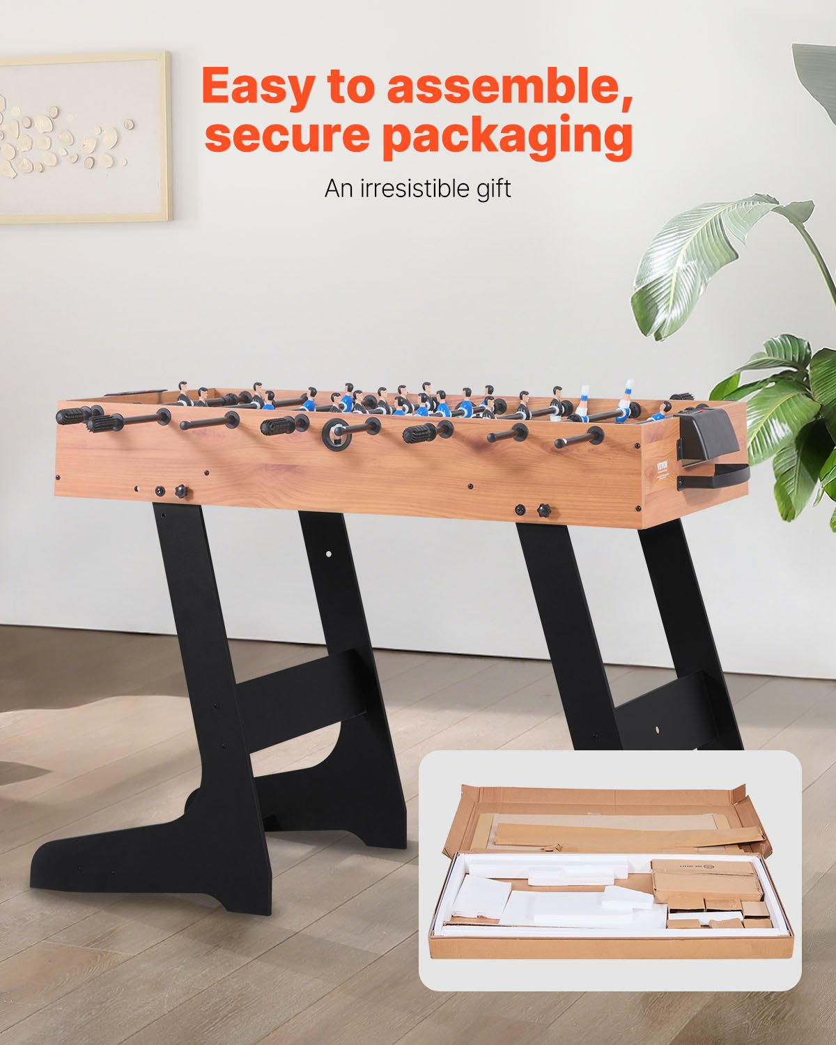 Start2Finish VEVOR folding foosball table, 42-inch indoor soccer game with rods, players, and two balls for home fun.