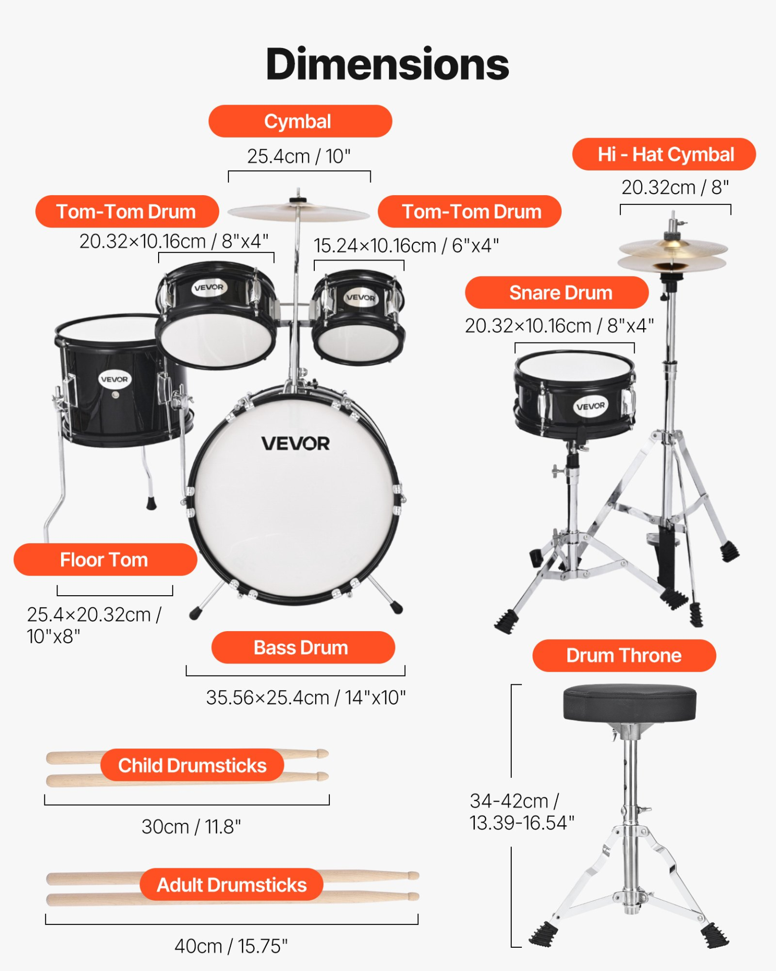 Start2Finish VEVOR Kids Drum Set with 14-inch junior drums, cymbal, adjustable throne, drumsticks, for children ages 6-13.