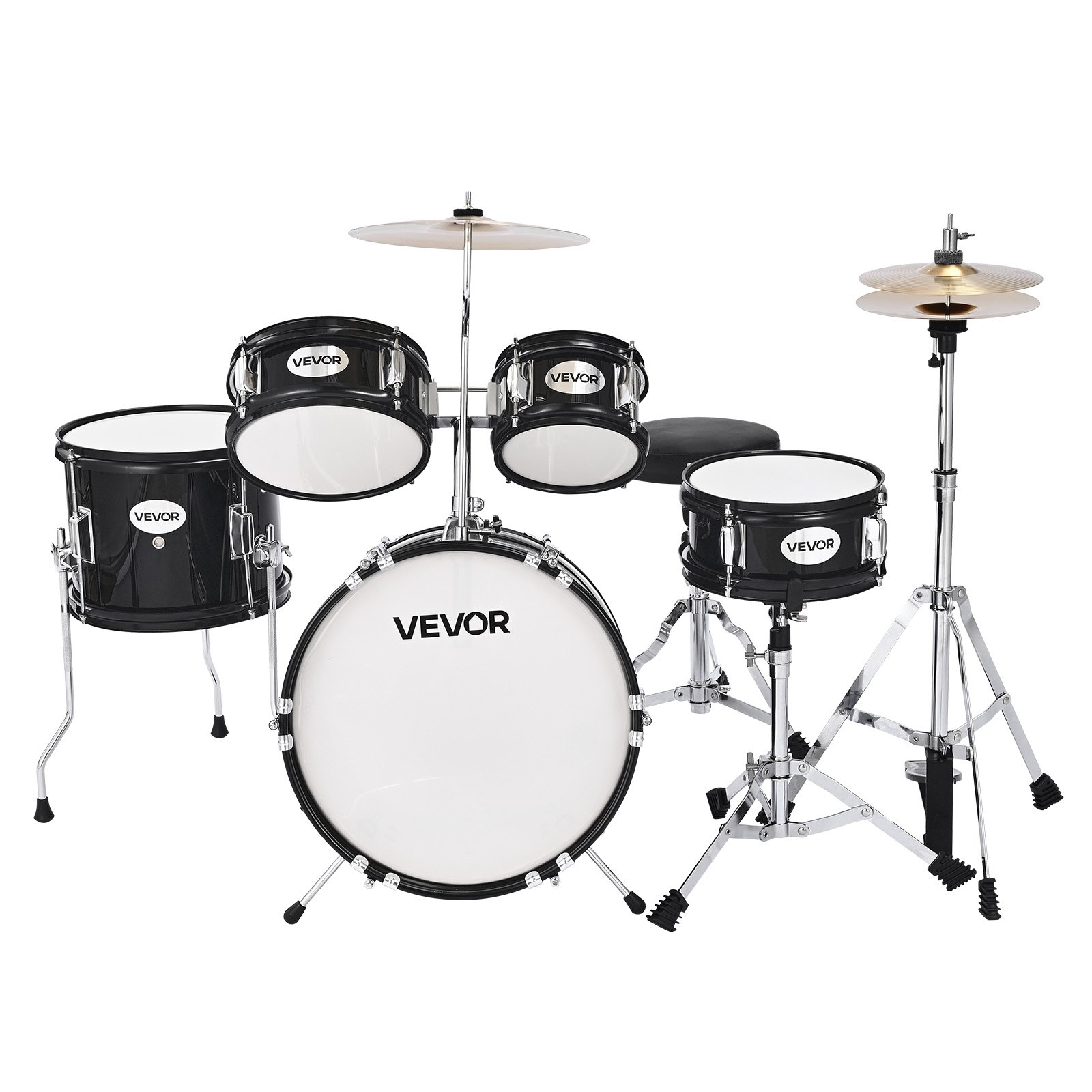 Start2Finish VEVOR Kids Drum Set, 5-piece beginner musical instruments kit with cymbal, adjustable throne, and drumsticks for children.