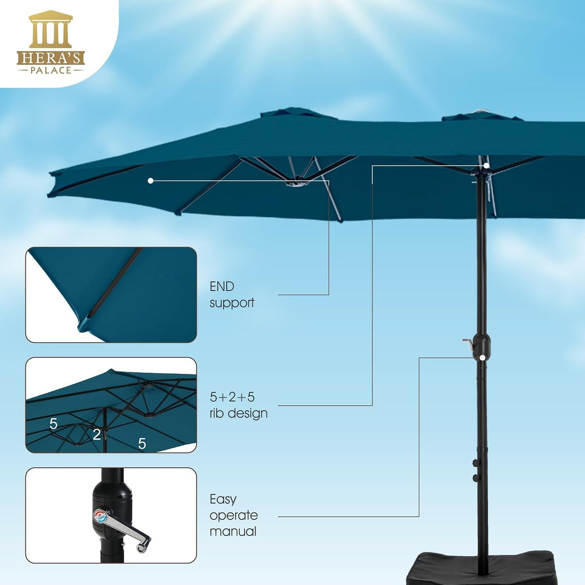 Cerulean 15ft Rectangular Patio Umbrella With Base
