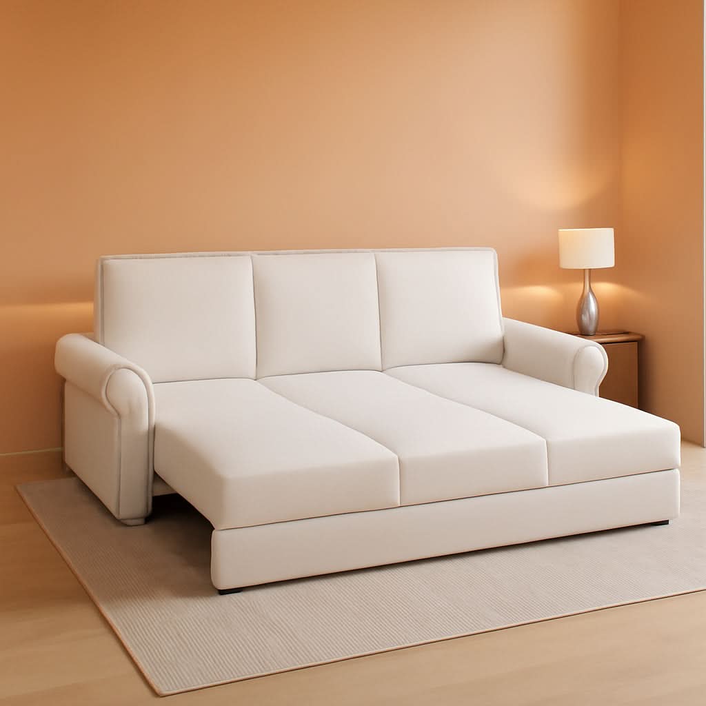 King Size Multifunctional Sleeper Sofa Beige Velvet