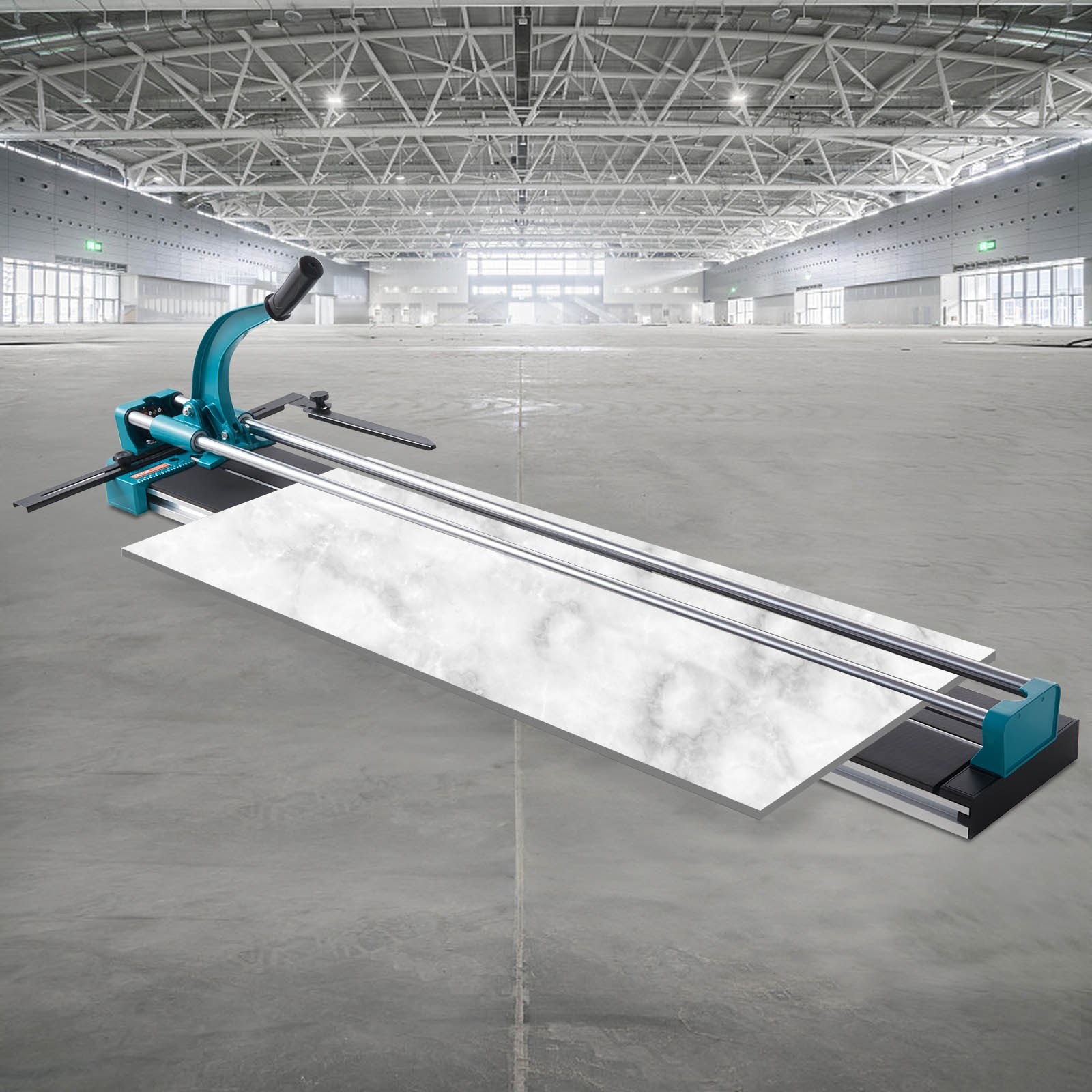 Start2Finish VEVOR manual tile cutter with 48-inch capacity and laser guide for precise ceramic tile cutting.