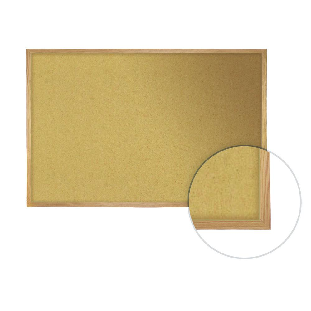 Start2Finish Ghent natural cork bulletin board with wood frame, 3 feet high and 4 feet wide, for office or organizational use.