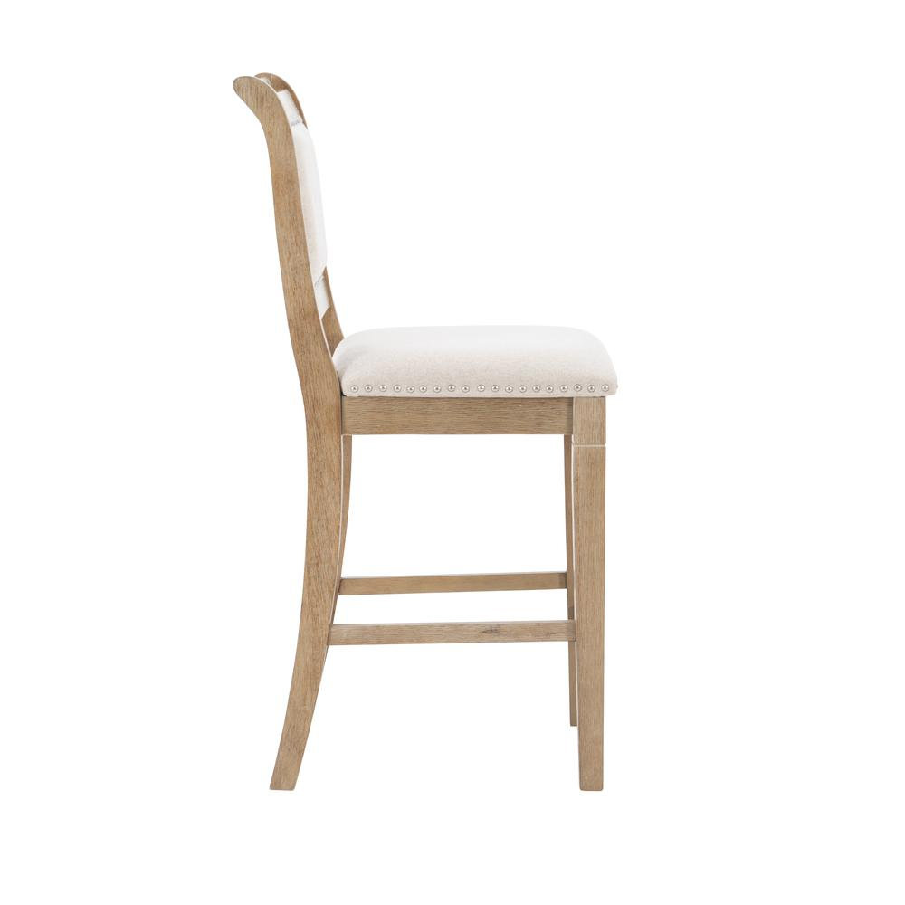 Natural wood counter stool with a round seat and four legs, labeled Emmy 26 In from Start2Finish.