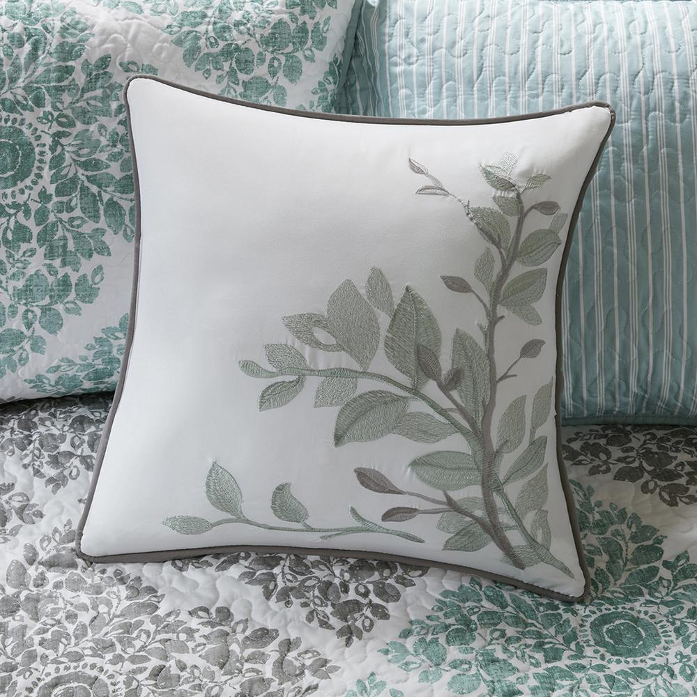 Start2Finish Claire 6-piece aqua reversible daybed cover set with bedding pattern, including matching pillow shams and bed skirt.