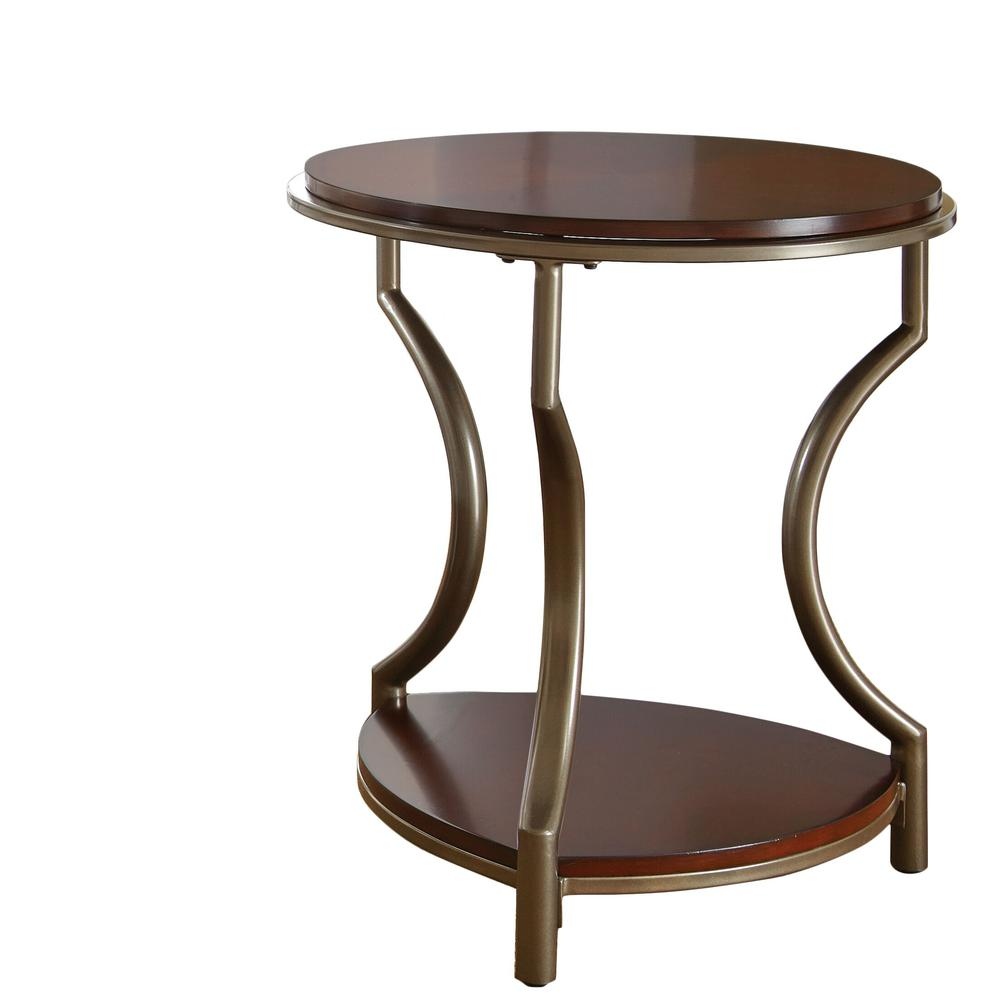 Miles round end table by Start2Finish featuring a wooden tabletop and sleek metal legs, ideal for living room or bedroom decor.