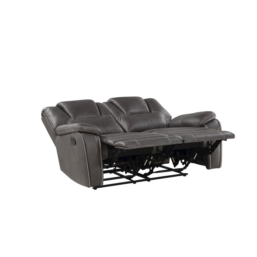 Katrine Charcoal Manual Loveseat by Start2Finish showing plush fabric upholstery and cushioned armrests in a cozy living room setting.
