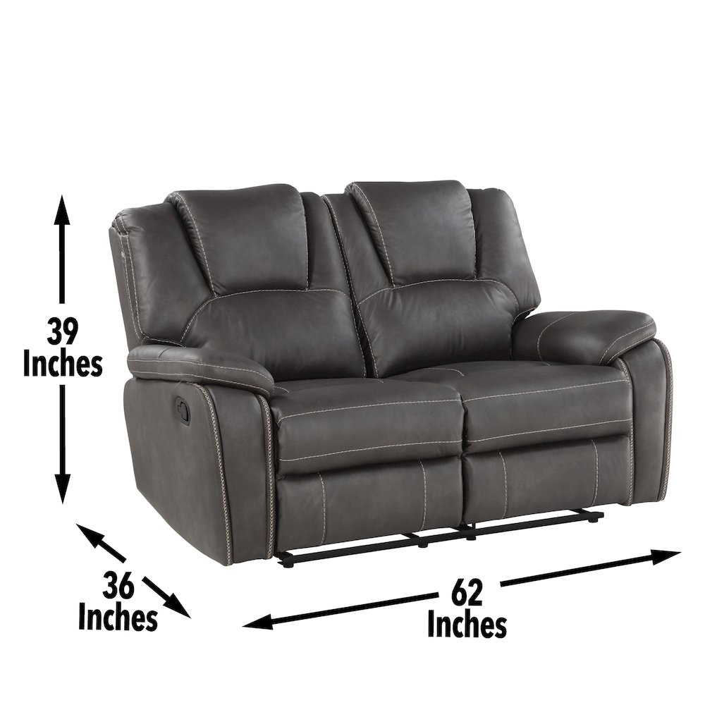 Katrine Charcoal Manual Loveseat by Start2Finish with plush fabric, cushioned armrests, and a compact, modern design.