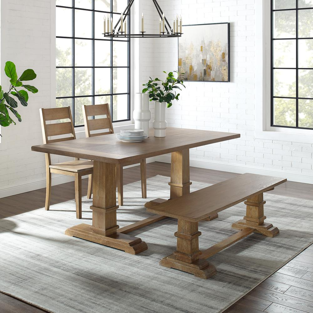 Start2Finish Joanna 4-piece dining table set with table, bench, and two ladder-back chairs, in a modern furniture style.