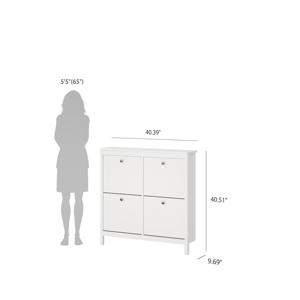 White Madrid 4 Drawer Shoe Cabinet by Start2Finish, showing sleek storage with four spacious drawers for organized shoe storage.